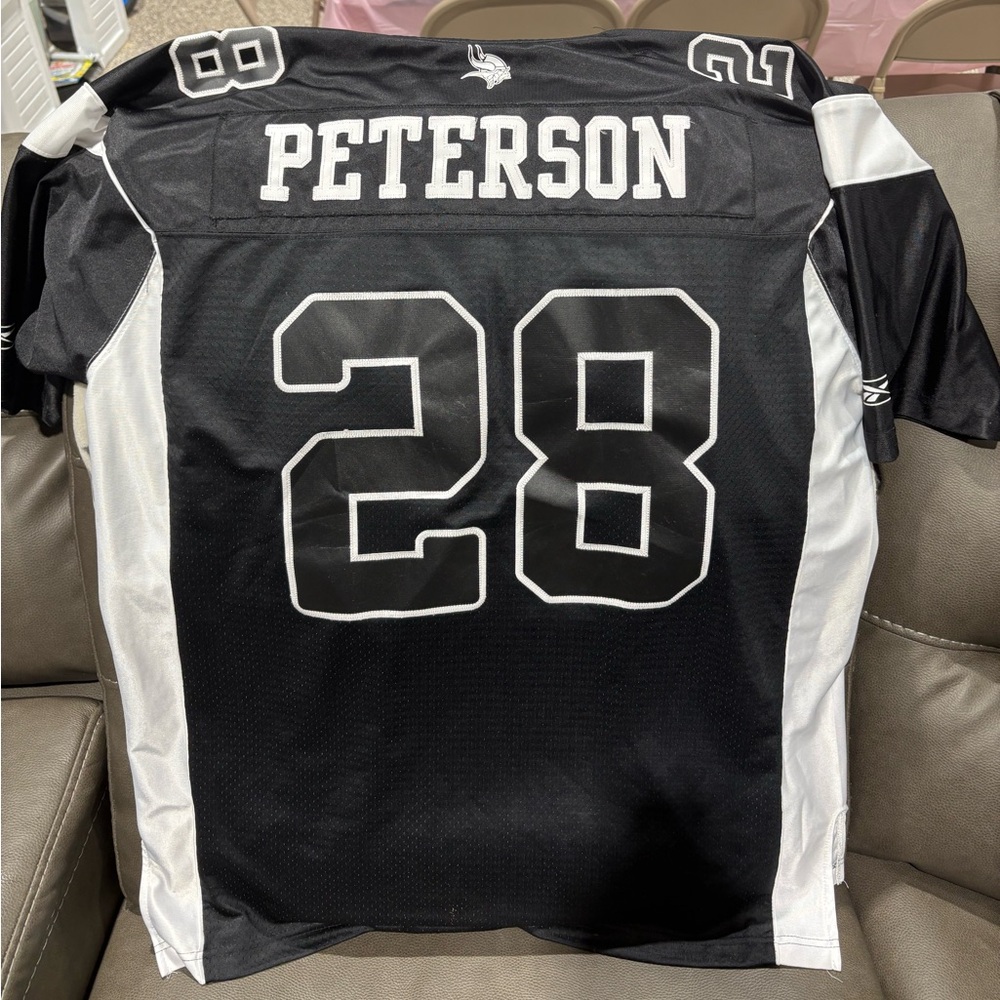 Adrian Peterson Black and White Reebok Vikings Jersey